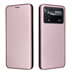 Leather Case Stands Flip Cover Holder L06Z for Xiaomi Poco X4 Pro 5G Rose Gold