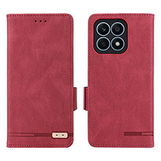 Leather Case Stands Flip Cover Holder L07Z for Huawei Honor X8a 4G Red