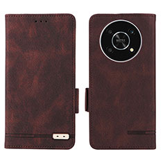 Leather Case Stands Flip Cover Holder L07Z for Huawei Honor X9 5G Brown