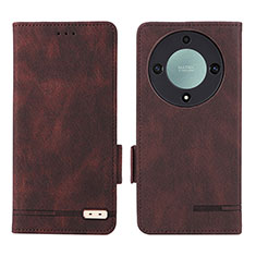 Leather Case Stands Flip Cover Holder L07Z for Huawei Honor X9a 5G Brown