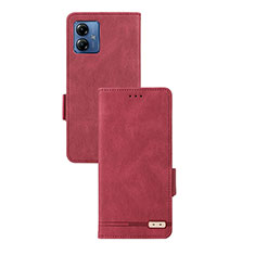 Leather Case Stands Flip Cover Holder L07Z for Motorola Moto G14 Red