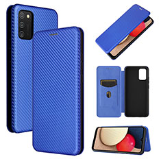 Leather Case Stands Flip Cover Holder L07Z for Samsung Galaxy A02s Blue