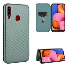 Leather Case Stands Flip Cover Holder L07Z for Samsung Galaxy A20s Green