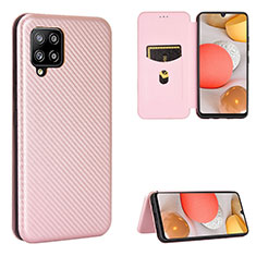 Leather Case Stands Flip Cover Holder L07Z for Samsung Galaxy A42 5G Rose Gold