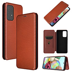 Leather Case Stands Flip Cover Holder L07Z for Samsung Galaxy A72 4G Brown