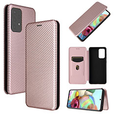 Leather Case Stands Flip Cover Holder L07Z for Samsung Galaxy A72 4G Rose Gold