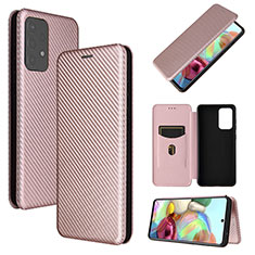 Leather Case Stands Flip Cover Holder L07Z for Samsung Galaxy A72 5G Rose Gold