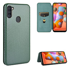 Leather Case Stands Flip Cover Holder L07Z for Samsung Galaxy M11 Green