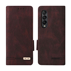 Leather Case Stands Flip Cover Holder L07Z for Samsung Galaxy Z Fold3 5G Brown