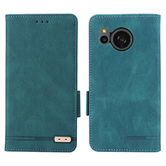 Leather Case Stands Flip Cover Holder L07Z for Sharp Aquos Sense8 Green