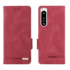 Leather Case Stands Flip Cover Holder L07Z for Sony Xperia 5 IV Red