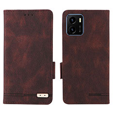 Leather Case Stands Flip Cover Holder L07Z for Vivo iQOO U5x Brown