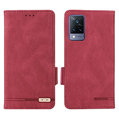 Leather Case Stands Flip Cover Holder L07Z for Vivo V21 5G Red