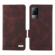 Leather Case Stands Flip Cover Holder L07Z for Vivo V21e 4G Brown