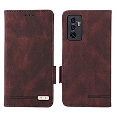 Leather Case Stands Flip Cover Holder L07Z for Vivo V23e Brown