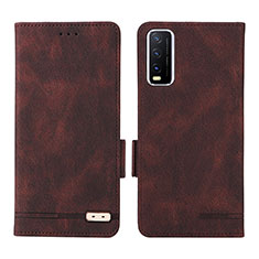 Leather Case Stands Flip Cover Holder L07Z for Vivo Y11s Brown