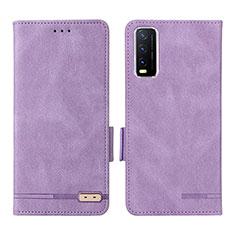 Leather Case Stands Flip Cover Holder L07Z for Vivo Y12s (2021) Purple