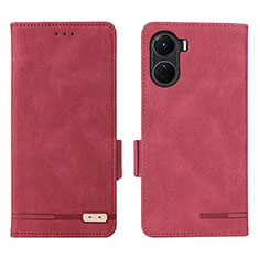 Leather Case Stands Flip Cover Holder L07Z for Vivo Y16 Red