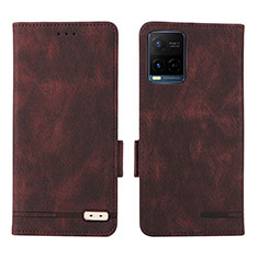 Leather Case Stands Flip Cover Holder L07Z for Vivo Y21 Brown