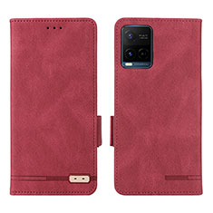 Leather Case Stands Flip Cover Holder L07Z for Vivo Y21e Red