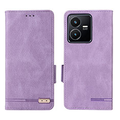 Leather Case Stands Flip Cover Holder L07Z for Vivo Y22 Purple