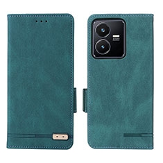 Leather Case Stands Flip Cover Holder L07Z for Vivo Y22s Green