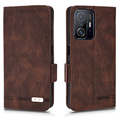 Leather Case Stands Flip Cover Holder L07Z for Xiaomi Mi 11T 5G Brown