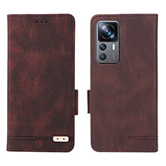 Leather Case Stands Flip Cover Holder L07Z for Xiaomi Mi 12T 5G Brown