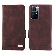 Leather Case Stands Flip Cover Holder L07Z for Xiaomi Poco M4 Pro 5G Brown