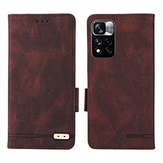 Leather Case Stands Flip Cover Holder L07Z for Xiaomi Poco X4 NFC Brown