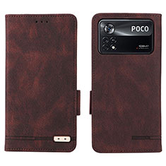 Leather Case Stands Flip Cover Holder L07Z for Xiaomi Poco X4 Pro 5G Brown
