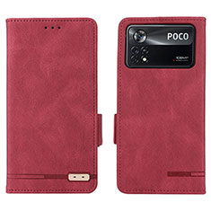 Leather Case Stands Flip Cover Holder L07Z for Xiaomi Poco X4 Pro 5G Red