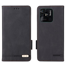 Leather Case Stands Flip Cover Holder L07Z for Xiaomi Redmi 10 India Black