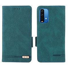 Leather Case Stands Flip Cover Holder L07Z for Xiaomi Redmi 9 Power Green