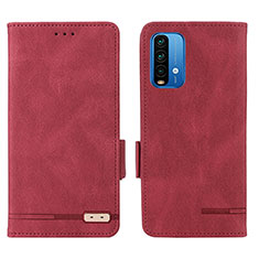 Leather Case Stands Flip Cover Holder L07Z for Xiaomi Redmi 9 Power Red