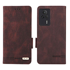 Leather Case Stands Flip Cover Holder L07Z for Xiaomi Redmi K60E 5G Brown