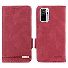 Leather Case Stands Flip Cover Holder L07Z for Xiaomi Redmi Note 10 4G Red