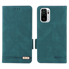 Leather Case Stands Flip Cover Holder L07Z for Xiaomi Redmi Note 10S 4G Green