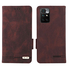 Leather Case Stands Flip Cover Holder L07Z for Xiaomi Redmi Note 11 4G (2021) Brown