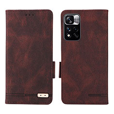 Leather Case Stands Flip Cover Holder L07Z for Xiaomi Redmi Note 11 Pro+ Plus 5G Brown