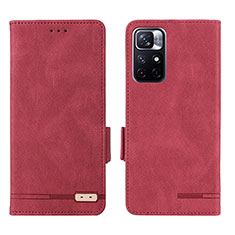 Leather Case Stands Flip Cover Holder L07Z for Xiaomi Redmi Note 11T 5G Red