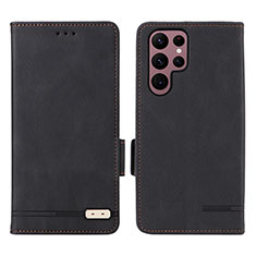 Leather Case Stands Flip Cover Holder L08Z for Samsung Galaxy S22 Ultra 5G Black