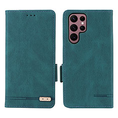Leather Case Stands Flip Cover Holder L08Z for Samsung Galaxy S22 Ultra 5G Green