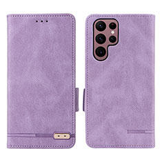 Leather Case Stands Flip Cover Holder L08Z for Samsung Galaxy S22 Ultra 5G Purple
