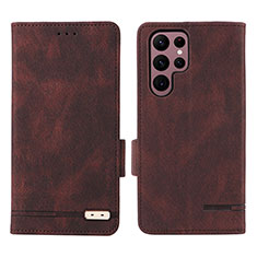 Leather Case Stands Flip Cover Holder L08Z for Samsung Galaxy S25 Ultra 5G Brown