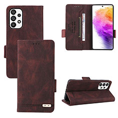 Leather Case Stands Flip Cover Holder L09Z for Samsung Galaxy A73 5G Brown