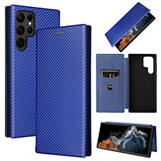 Leather Case Stands Flip Cover Holder L10Z for Samsung Galaxy S21 Ultra 5G Blue