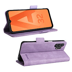 Leather Case Stands Flip Cover Holder L12Z for Samsung Galaxy A32 4G Purple