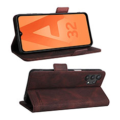 Leather Case Stands Flip Cover Holder L12Z for Samsung Galaxy M32 5G Brown