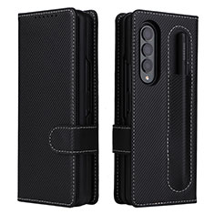 Leather Case Stands Flip Cover Holder L14Z for Samsung Galaxy Z Fold3 5G Black